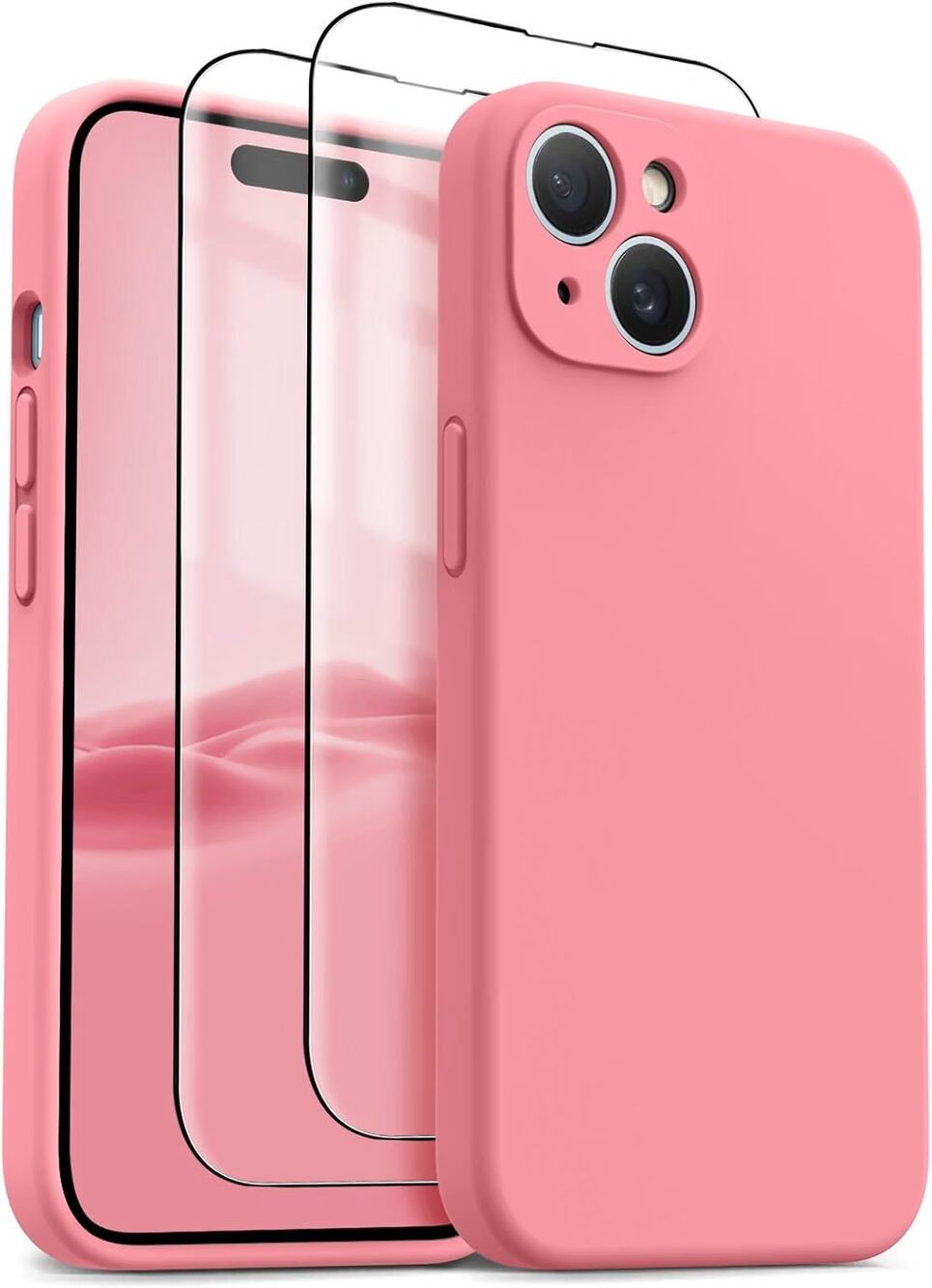 HIKII for iPhone 15 Silicone Case, 2 Pk Screen Protectors Sakura Pink